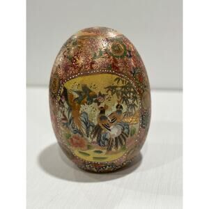 Vintage Japanese Satsuma style egg birds and floral motifs cackled glaze